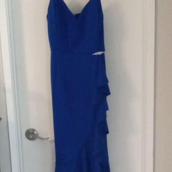 Blue Cocktail Sundress with Asymmetrical Slit - Picture 3 of 8